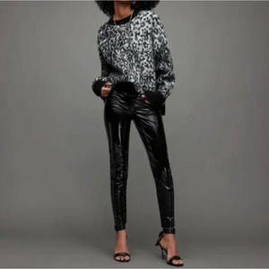 NWT All Saints Cora Shine High Waist Faux Leather Leggings in Black